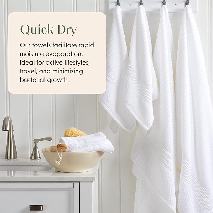 Springtree Home 100% Cotton Bath Towel Set | 6 Piece Set | Absorbent & Quick-Dry Bath Towels | Textured and Durable Cotton | Krista Collection (Bright White)