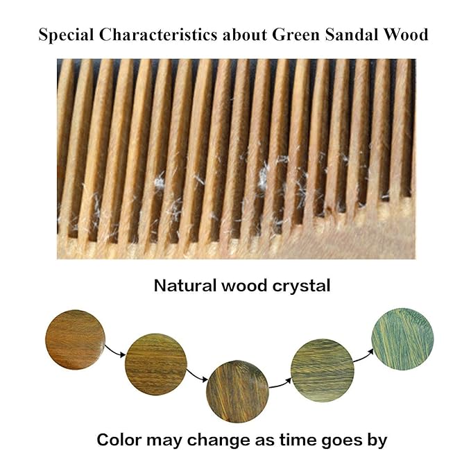 Onedor Handmade 100% Natural Green Sandalwood Hair Combs - Anti-Static Sandalwood Scent Natural Hair Detangler Wooden Comb (Oval Fine Tooth)
