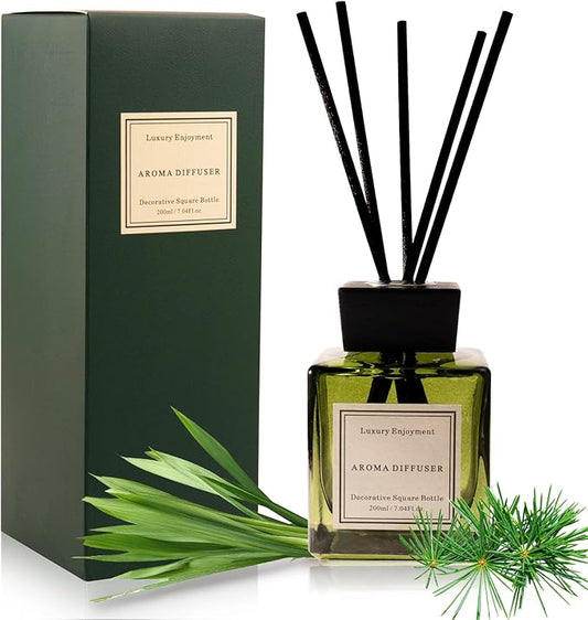XEPTLE Long-Lasting Fragrance, Woodland Citrus Reed Diffuser, 7.04 oz, with 5 Sticks, Air Freshener, Home & Bathroom Decor Essential Oil Diffuser - Green