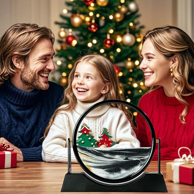 ZSDSZDZY Moving Sand Art Picture Liquid Motion, 3D Quicksand Décor, Deep Sea Sandscapes with Display Flowing Sand Frame for Relaxing, Desktop Office Home Decoration (Black)