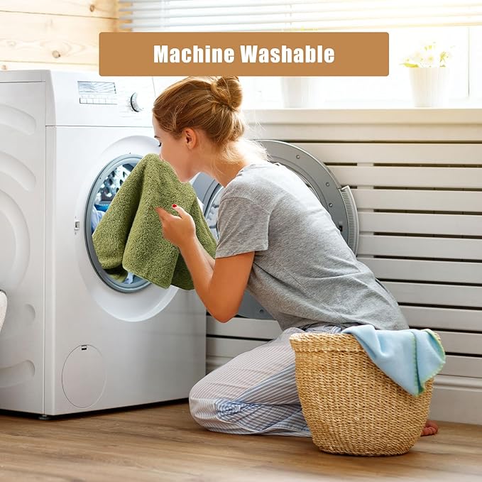 SEMAXE Sage Green Bath Towel Set, 100% Cotton Bathroom Towels with Hanging Loops, Soft & Absorbent, 8 Piece Towel Set Include 2 Bath Towels, 2 Hand Towels, 4 Washcloths