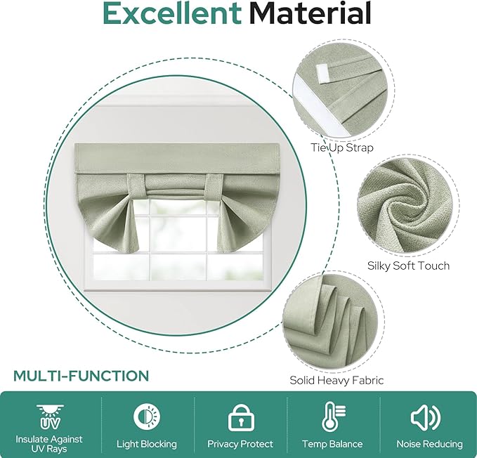 HOMEIDEAS 100% Linen Blackout French Door Curtains, Privacy Small Door Window Curtains, 26 X 20 Inch Shades for Front Window, Thermal Insulated Covering, 1 Panel, Sage Green