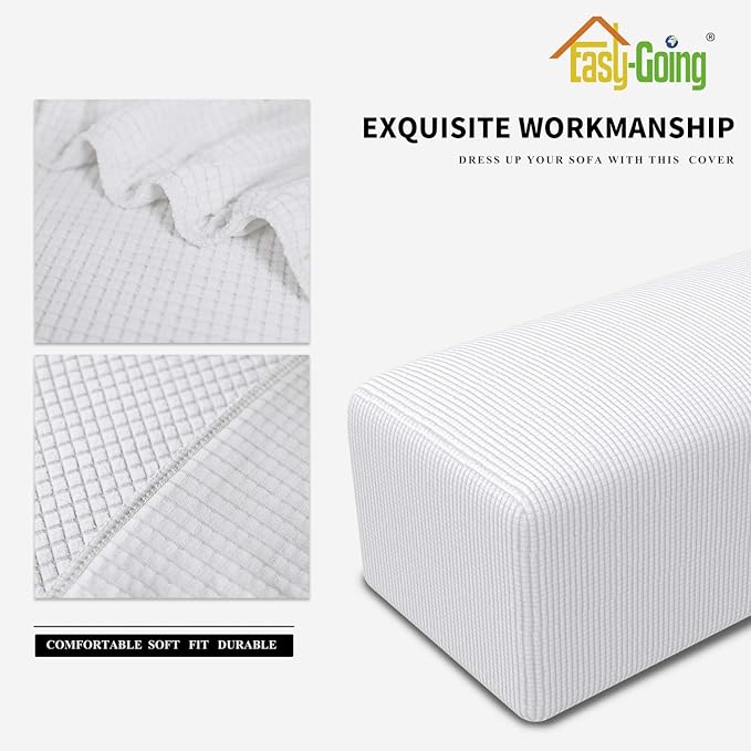 Easy-Going Stretch Ottoman Cover Folding Storage Stool Furniture Protector Rectangle slipcover Elastic Bottom (Ottoman Large,Snow White)