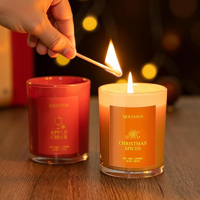 Apple Cider Candle, 10oz Soy Scented Candle for Home, Christmas Birthday & Holiday Gifts for Women & Men, Long Lasting 50+ Hour Clean Non-Toxic Burn, Elegant Winter & Christmas Festive Home Decor