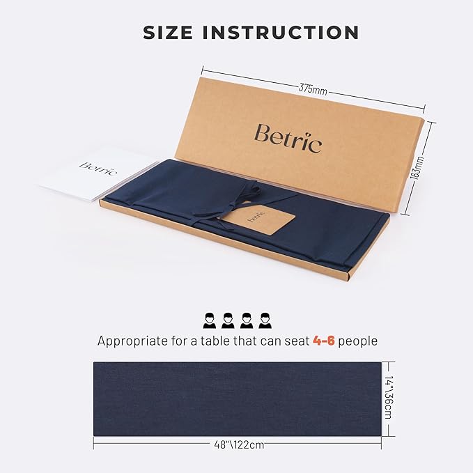 Small Coffee Farmhouse Table Runner for Fall, Thanksgiving, Christmas, and Winter - Athena - 100% Pure Linen - 14 x 48 Inches - Navy