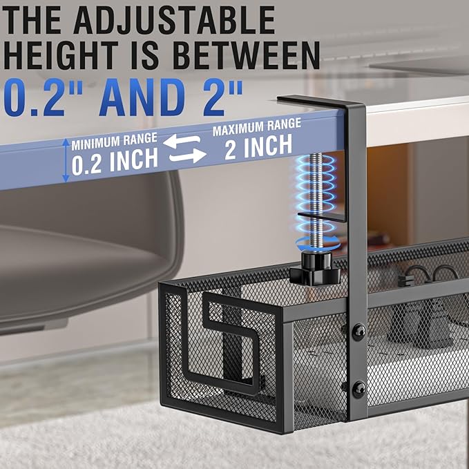 Under Desk Cable Management Tray - GZOKMOG No Drill Cord Organizer with Clamp, Reinforced Metal Mesh Workspace Organizers for Wire, Office Desk Accessories, 2 Pack Black, 15.75 inch