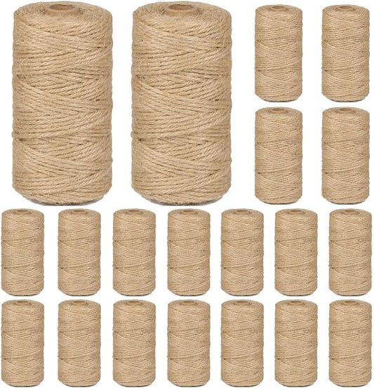 20Pack 3mm Natural Jute Twine String 6560 Feet Long Twine String for Crafting Gardening Gift Wrapping Macrame DIY Home Decor (Brown-328Feet/Roll)