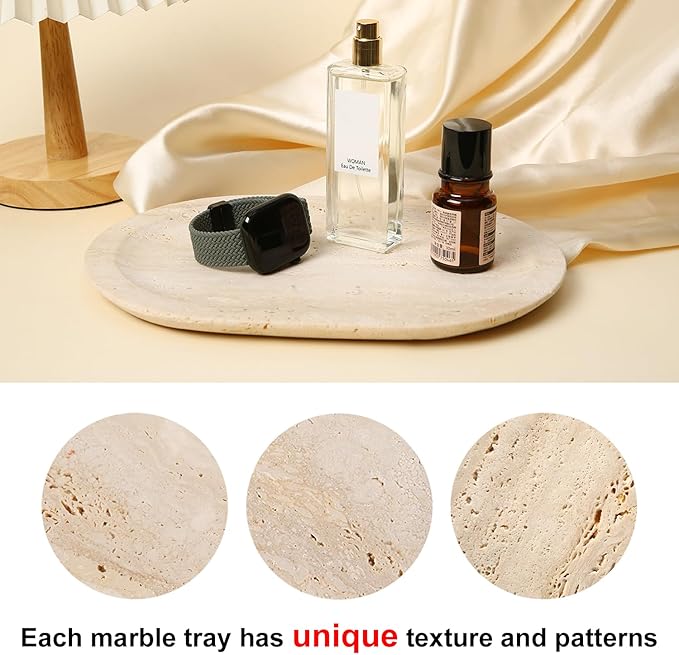 Natural Marble Decorative Tray Bathroom Counter Perfume Organizer Vanity Tray for Home Decor, Jewelry Candle, Coffee Table, Soap Holder Dresser Countertop Accessories 8"x11" Travertine