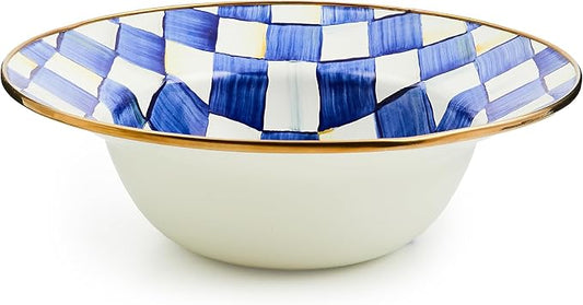 MACKENZIE-CHILDS Enamel Serving Bowl, Enamel Serveware Bowl, 12 Inches, Blue-and-White Royal Check