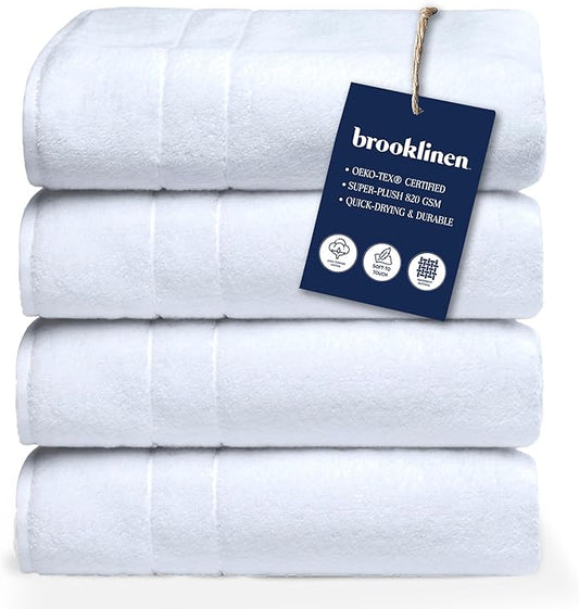 Brooklinen Super-Plush Turkish Cotton Bath Towel Set - Includes 4 Bath Towels Cotton, 820 GSM, Highly Absorbent, Machine Washable, Perfect for Home & Bathroom (White)