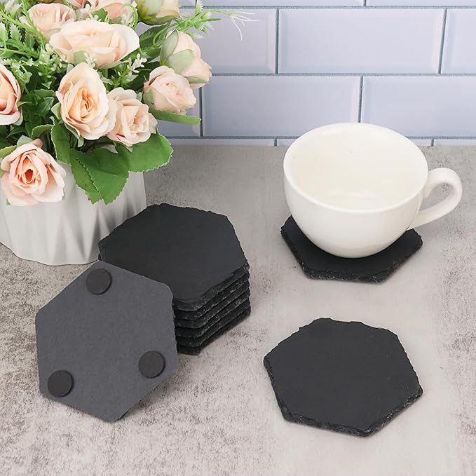 30 Pack 4 Inch Hexagon Slate Coasters,Black Slate Drinks Coasters with Anti-Scratch Bottom, Ideal for Home Decor, Bar, Housewarming Gifts, and Laser Engraving KUKLIPJIM