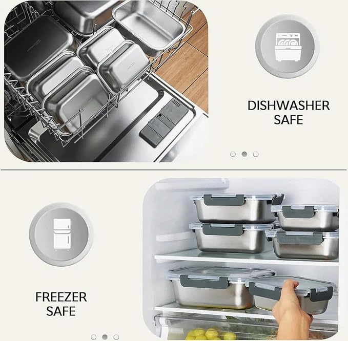 8 PCS-4-Size Stainless Steel Lunch Box- Leakproof & Dishwasher Safe, Stackable Stainless Steel Food Containers, Metal Bento Box for Work,Travel (58/41 /24 /14Oz)