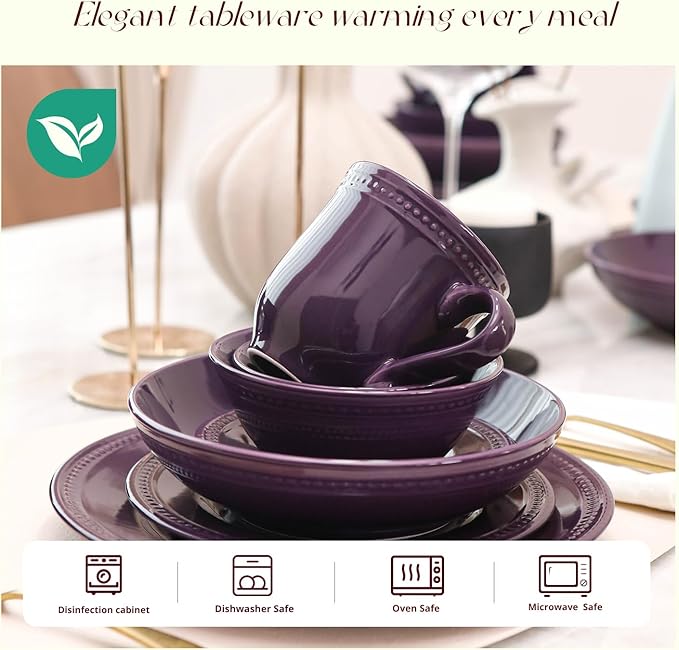 Pearl Dots Stoneware 42PC Dinnerware Set, Purple