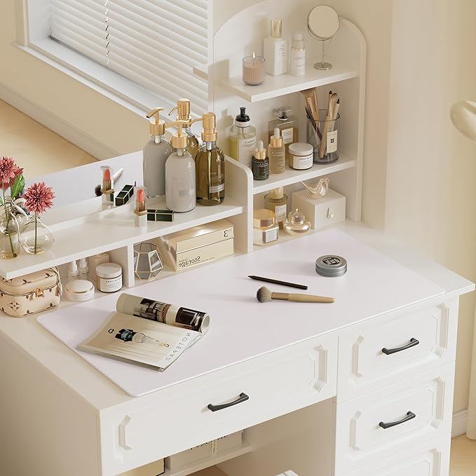 Aothia Faux Leather Desk Mat – Large Mouse Pad, Non-Slip PU Leather Blotter, Waterproof Writing Surface for Office and Home (Pale Lavender White, 47.2" x 23.6")