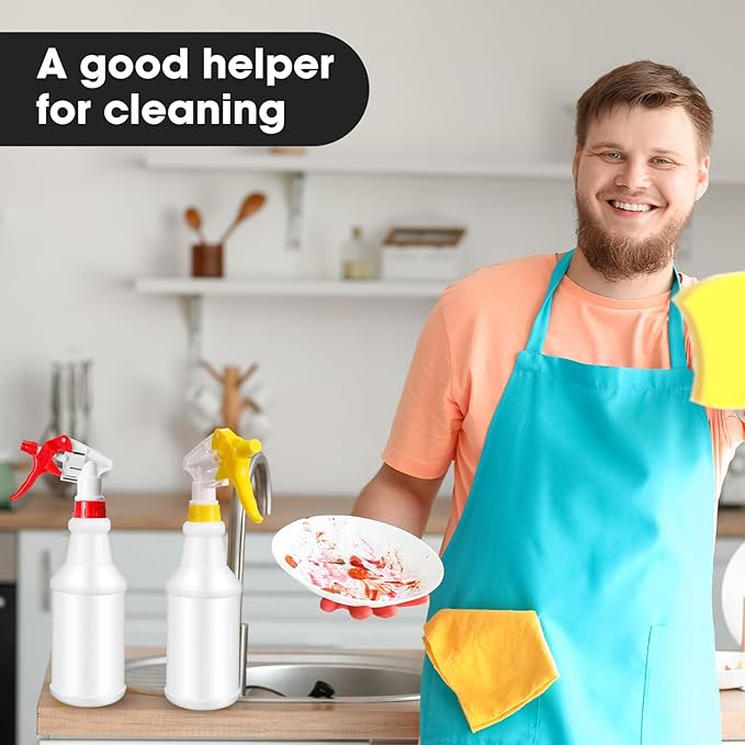 Eccliy 12 Pcs 16 Oz Plastic Spray Bottle, Adjustable Empty Reusable Sprayer for Cleaning, Planting, Water, Bathroom and Kitchen, BBQ, Commercial and Residential(Red, Yellow,Original)