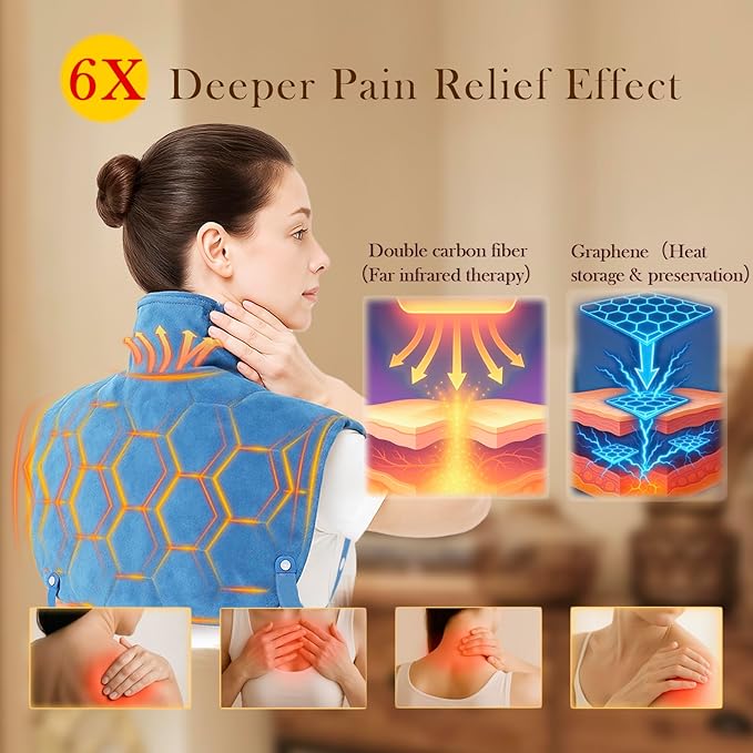 Nalax 30s Fast Heating Pad for Neck and Shoulders and Back, 6X Deeper Far Infrared Pain Relief, 8 Heat Settings Max 159℉, 4H Auto Off, Memory Function, Adjustable Strap, Christmas Gifts Women 24"x 20"