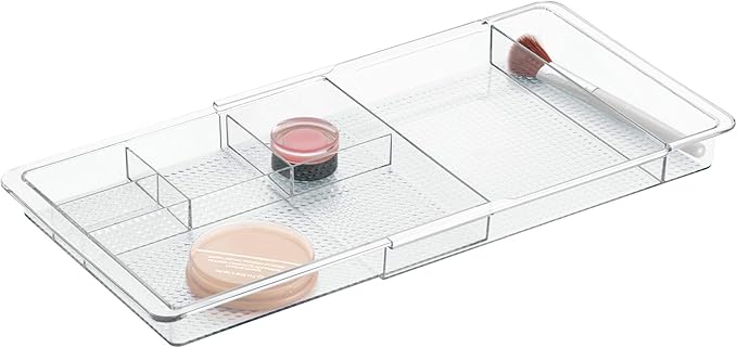 iDesign Clarity Expandable Drawer Organizer for Vanity, 18.5 Inches Wide, Clear