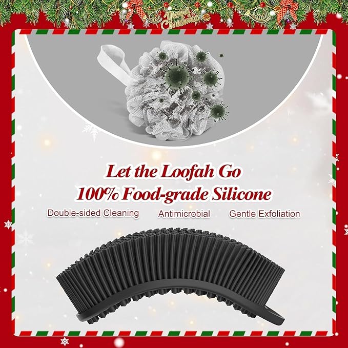 2 Packs Silicone Body Scrubber, Food-Grade Body Scrubber for Men & Women, Exfoliating Silicone Loofah for Sensitive Skin, Stocking Stuffers for Men & Women-The Most Popular Christmas Gifts