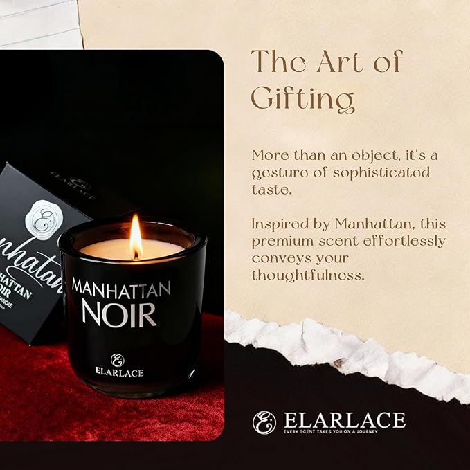 Elaralce Manhattan Noir Scented Candle | Luxury Soy Candles for Home | Gifts for Women | Fall Winter Room Decor