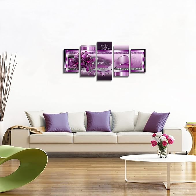 LUDUHU Abstract Orchid Flowers Canvas Print - Abstract Wall Art, Purple Floral Painting Decor for Home Decoration Artwork Picture, bedroom wall decor (C,Oversize 40x20inch)