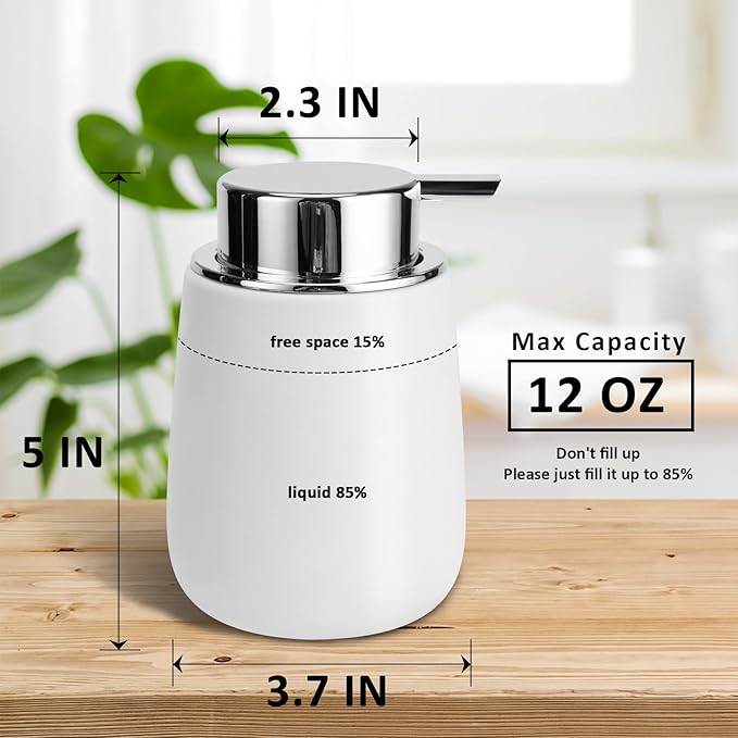 Soap Dispenser Ceramic with Easy-to-Press Pump Hand Lotion Liquid Dispenser for Shampoo Bathroom Kitchen 12 oz