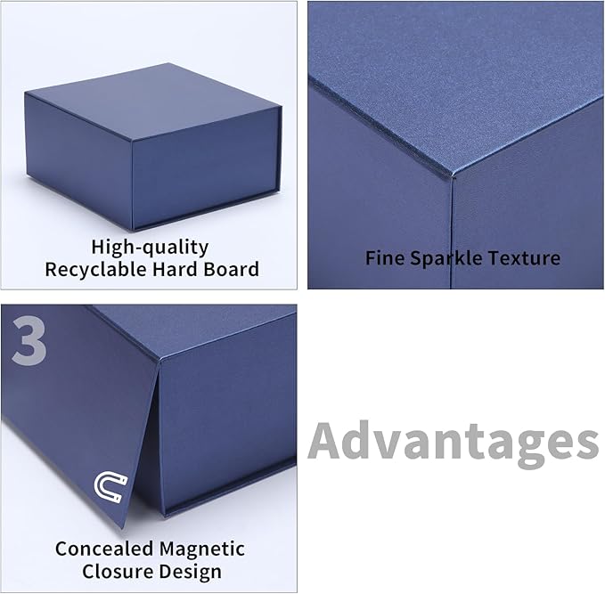 4 Pack 8x8x4 Inches Gift Boxes with Magnetic Closure Lids, Blue Magnetic Box for Wedding, Groomsmen Bridesmaid Proposal, Birthdays, Mother's Day