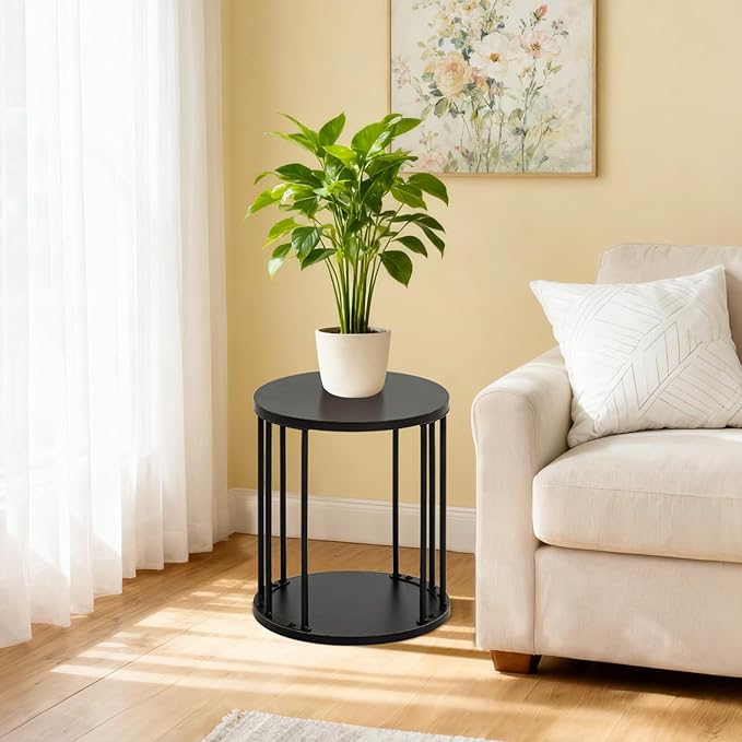 HDANI Small Round Wooden Step Stool for Kids Adults, 300lbs Load Capacity Garden Stool, Non-Slip Small Stool for Plant Stand, Kitchen, Bathroom and Bedroom, Black