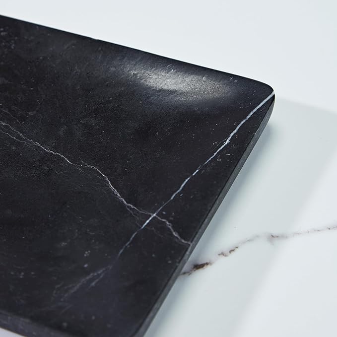 Black Marble Tray for Bathroom, Organic Natural Texture Catchall Tray for Dresser, 12 x 6 x 0.75 Inch Rectangle Elegant Jewelry Storage Platter, Marble Countertop Organizer for Home Decor