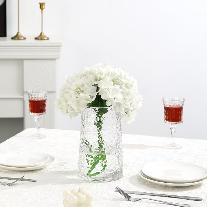 Clear Glass Vase, Flower Vases for Bouquet, Modern Glass Vase for Flowers, Large Vases for Living Room, Bedroom, Kitchen, Office, Wedding, Dining Table, 8 Inches