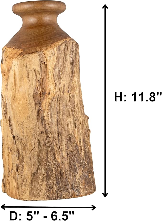 Vitex Pubescens Vahl Handcrafted Natural Wooden Vase; H(11.8”) x D(5"-6.5"); Unique Wooden Vase