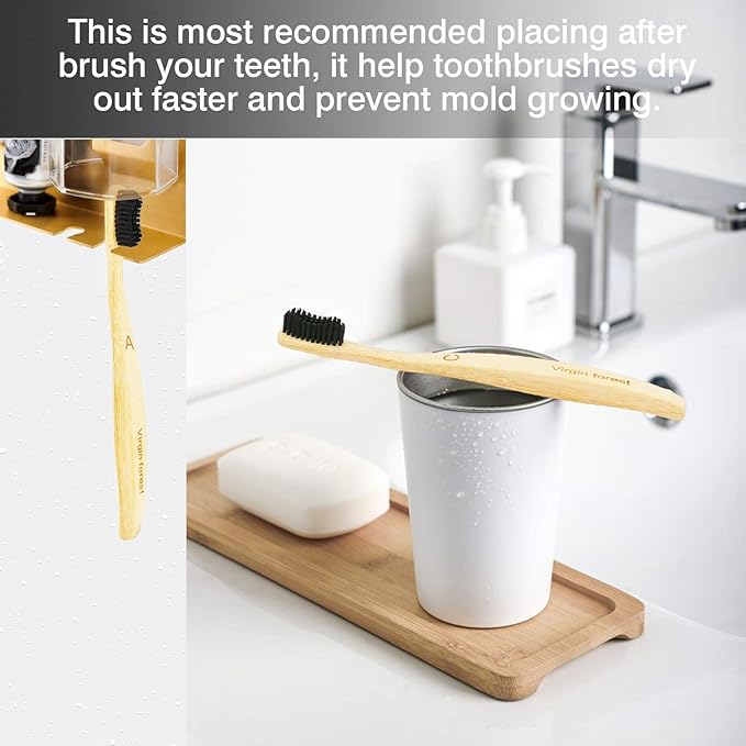 Virgin Forest Bamboo Toothbrush, Natural Eco Friendly Biodegradable Charcoal Tooth Brushes, Pack of 6