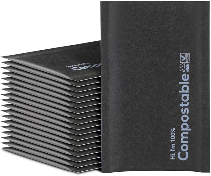 4x8 100% Biodegradable Bubble Mailers,25 Count Kraft Black #000 Compostable Padded Packaging Wrap Envelopes Pouches Eco Friendly Self Seal Bags