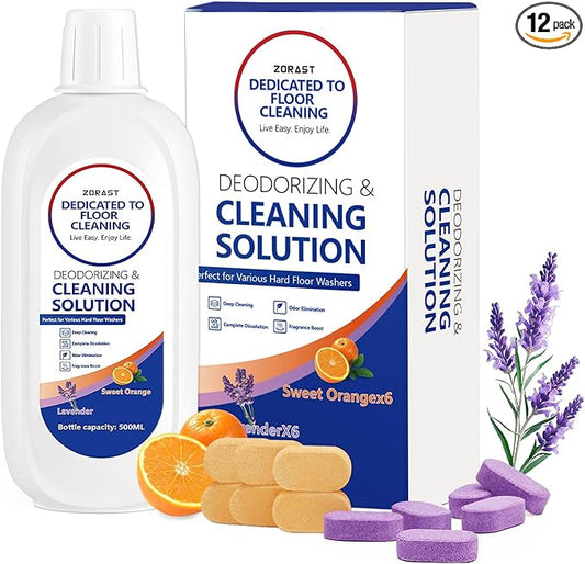 Floor Cleaning Solution, 12PCS Lavender & Sweet Orange Scent Cleaning Tablets Compatible with Tineco Wet/Dry Vacuum, Deep Cleans Low Foam Formula for All Hard Floors