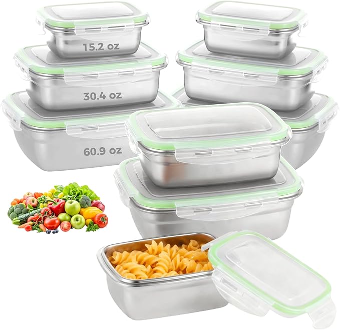 Square 304 Stainless Steel Food Containers with Lids, Airtight Bento Lunch Box, Metal Meal Prep Food Containers Reusable Stackable Nestable Oven Dishwasher Freezer Safe