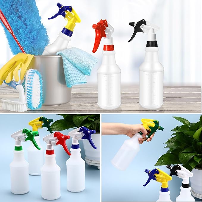 Eccliy 20 Pack 16oz Empty Spray Bottles, Leakproof Cleaning Bottles with Measurement and Adjustable Nozzle for Housekeeping, Commercial Use(Cylinder,8 Colors Spray Head)