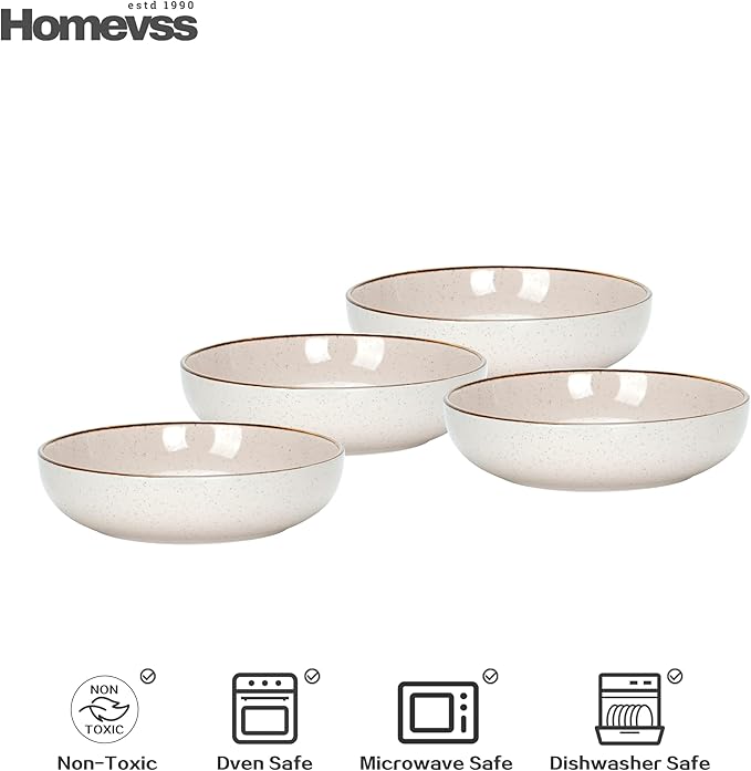 HomeVSS 20-Piece Dinnerware Set - Serves 4, Bright Glaze Peach plates and bowls sets with Speckle Effect for Microwave & Dishwasher Safe