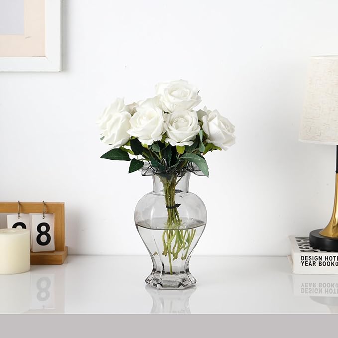 Large Glass Vase, Black Vase for Flowers, Flower Vases for Bouquet, Glass Flower Vases for Living Room, Dining Table, Shelf, Wedding, Office, Coffee Table, 9.5 Inches