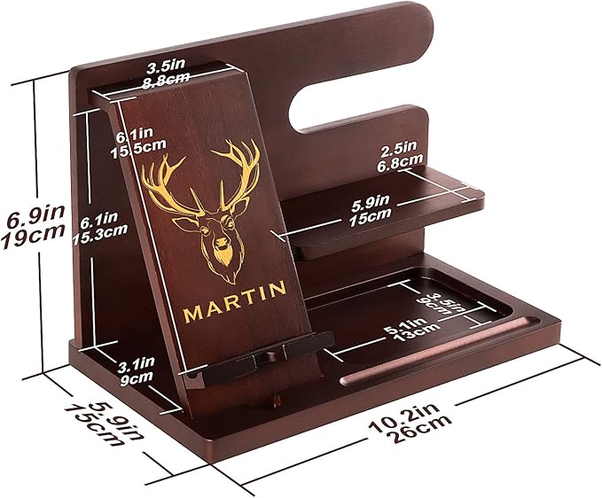 Personalized Gifts Wood Phone Docking Station Nightstand Organizer - Multiple Style Options - Gadgets For Men Husband Boyfriend Dad Son Grandpa Groomsmen - Birthday Anniversary Fathers Day Christmas