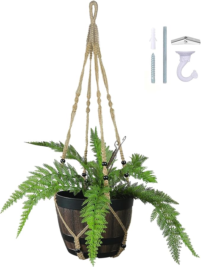 43 Inch Macrame Plant Hanger Large for up to 12 Inch Pot Extra Long Hanging Plant Holder No Tassels Jute Rope Hanging Planter Basket for Indoor Outdoor Boho Decor, Brown 1 Pack
