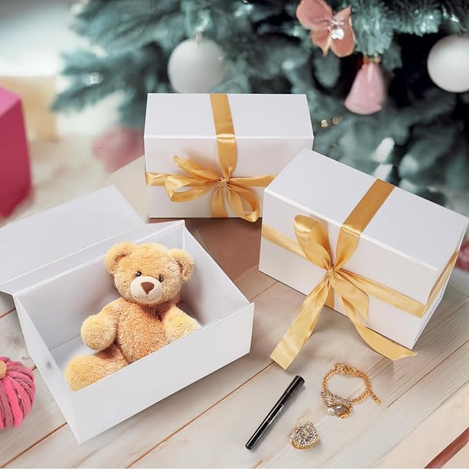 Schliersee 4 Packs 9x6x4 White Gift Box with Lid for Present, Magnetic Gift Box for Wedding, Birthday