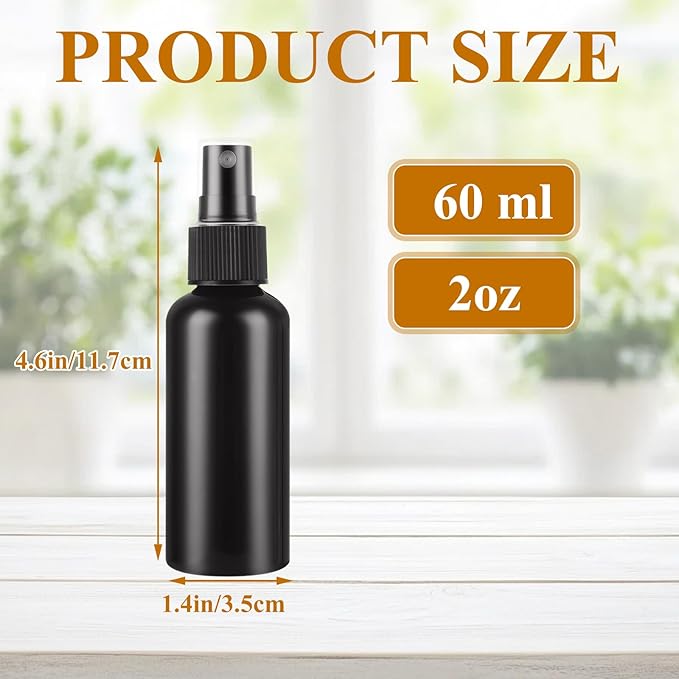 60 Pack 2oz Plastic Spray Bottles Small Empty Fine Mist Spray Bottle Black Bottles for Essential Oils, Bath, Beauty, Hair & Cleaning, Small SprayBottles for Travel, With 5 Funnels