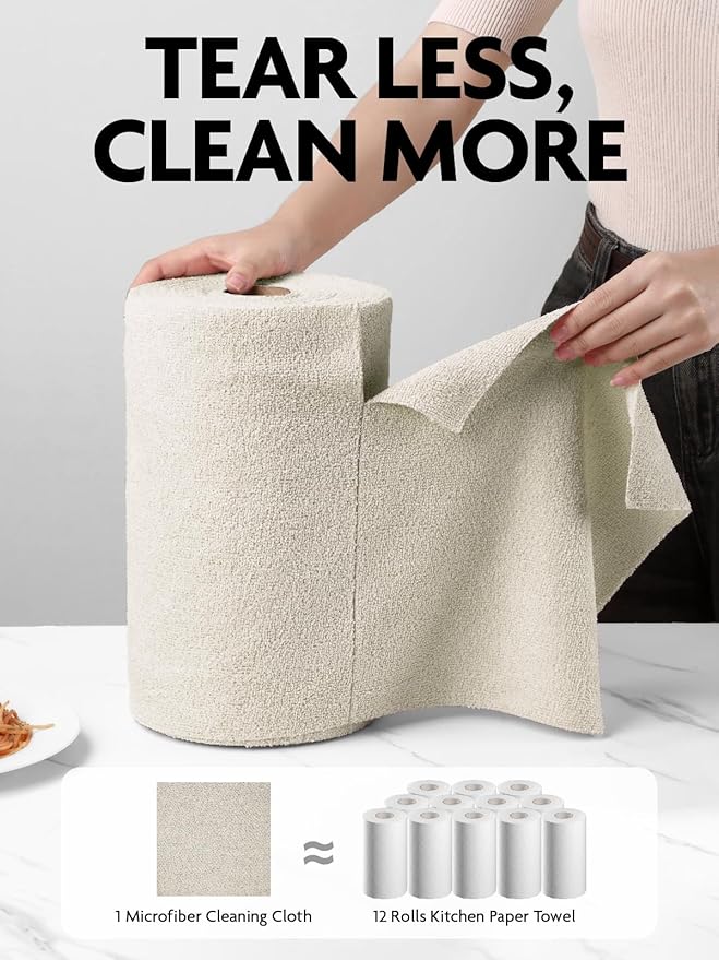 Fantasticlean Microfiber Cleaning Cloth Roll -75 Pack, Tear Away Microfiber Towels, 12" x 12", Reusable, Washable, Scratch Free, Ultra Absorbent Dishcloth for Home Supplies, Car, Pet (Cool Grey)