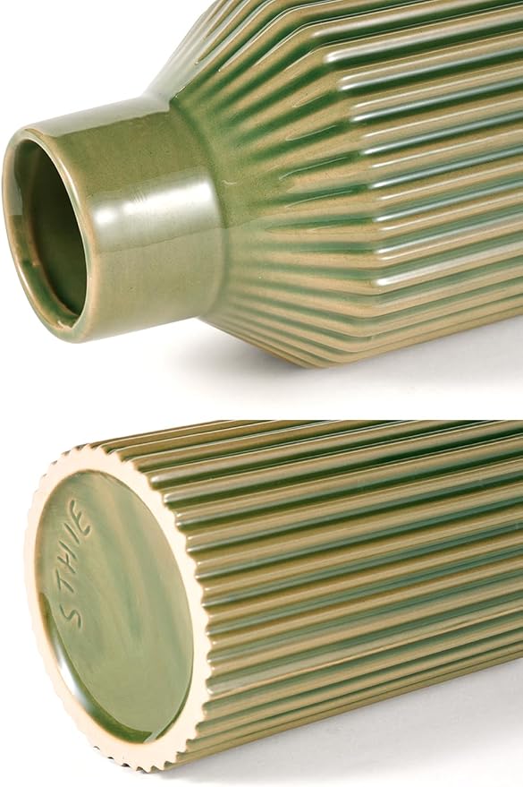 Green Ceramic Flower Vase, Minimalist Home Decoration, 8 Inch Small Pampas Grass Vases for Kitchen, Bedroom, Office, Living Room, Bathroom, Shelf Centerpiece Table