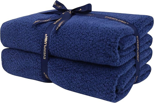 Everplush Diamond Collection Extra Large Bath Towel Sheet – 2 PK, Super Soft & Highly Absorbent, Quick-Drying, Oversized & Thick. Perfect for Bathroom, Pool, Swimming Use (Navy, 35" x 66" 2PK)