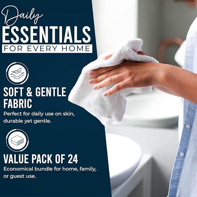 DAN RIVER 100% Cotton Wash Cloths 24 Pack [12x12] Soft & Absorbent Rags for Body, Gym, Hotels & Spa Perfect for Everyday Use Fingertip Towels, Opal Blue