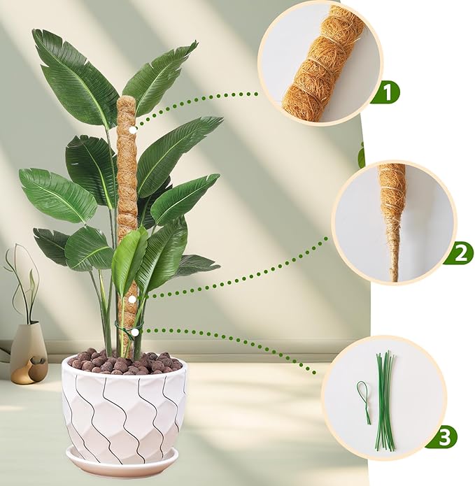 2 Pack Moss Pole,27.6 Inch Moss Poles for Plants Monstera Bendable Plant Stakes for Indoor Coco Coir Pole Climbing Plant Support Stakes for Creeper Plants Grow Upwards