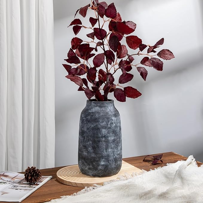 Briful Tall Rustic Ceramic Vase 11” – Vintage Distressed Pottery Flower Vase with Antique White-Wash Finish – Farmhouse Table Decor & Shelf Accent (Not Waterproof)