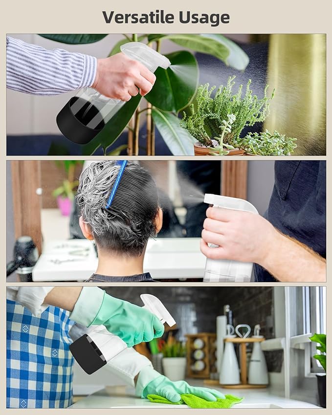 2 Pack Glass Spray Bottles 8 oz, Empty Refillable Containers with Silicone Sleeve Protection, Glass Spray Bottles for Cleaning Solutions, Hair and Plants with Adjustable Nozzles Black