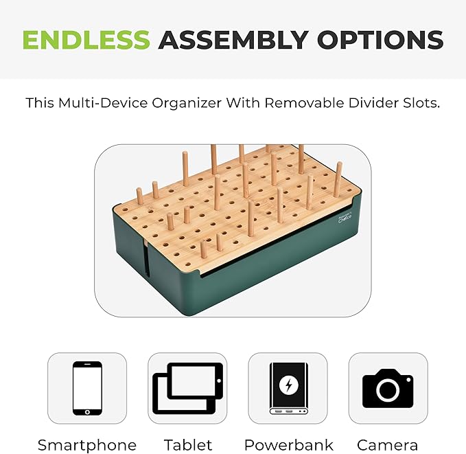 Prosumer's Choice Bamboo Charging Station - Multi Charger Station Organizer - Desk Docking Station for Phones, Tablets, Laptop - Wooden Charging Station with Removable Dividers - Cables Not Included