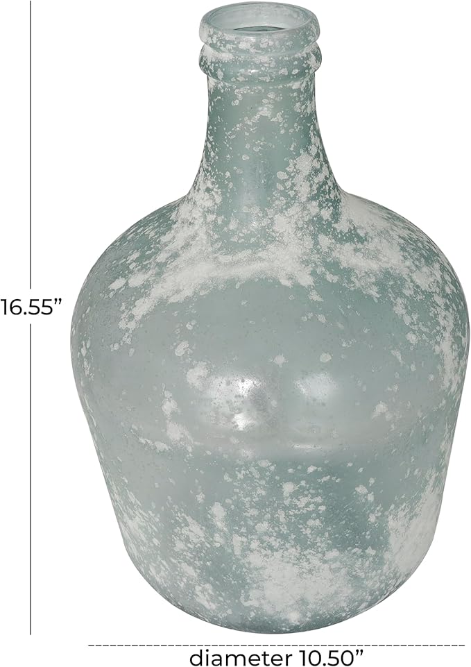 Deco 79 Recycled Glass Handmade Decorative Vase Wide Frosted Spanish Bottle Centerpiece Vase, Flower Vase for Home Decoration 11" x 11" x 17", Clear